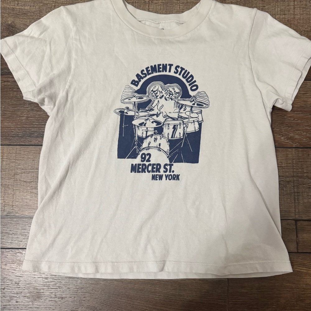 Brandy Melville Cream and Blue Short Sleeve Tee